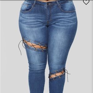 Lace up skinny jeans